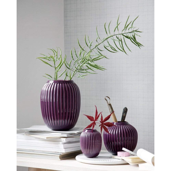 Порцелянова ваза Khler Hammershoi з канавками, сучасна ваза, кругла, цибулинна, ваза для квітів у скандинавському дизайні, 13 см (12,5 см, слива)