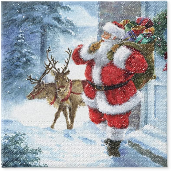 Серветки 3-шарові (33 x 33 см) I 20 шт. I Різнокольорові паперові серветки, ідеальні для різдвяного столу I Серветки - Різдво, зима, зірки, сніг, сніговики I (Санта іде)