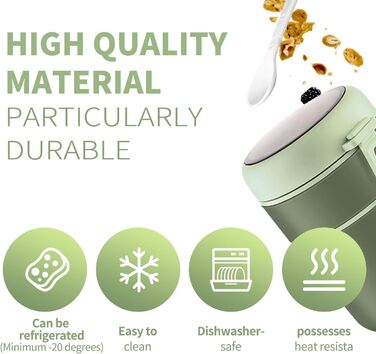 Стаканчик для пластівців 810 мл із складаною ложкою, зелений ETOPER