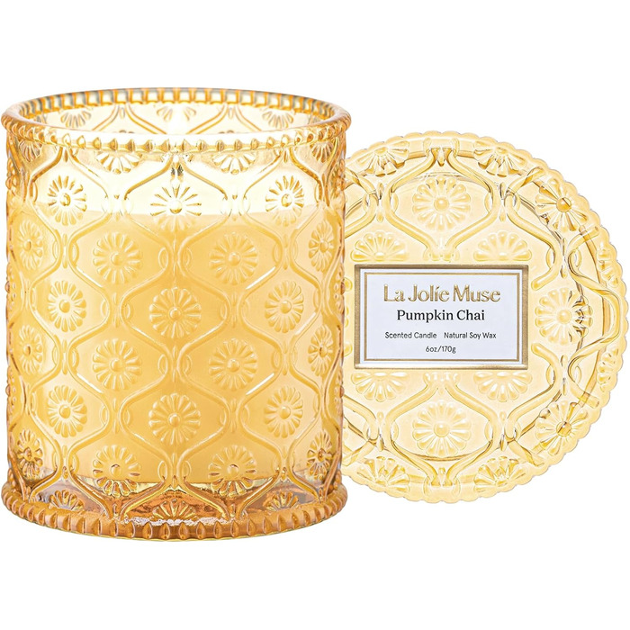 Ароматна свічка La Jole Muse у скляній свічці, подарунок для жінок, ароматичні свічки з сандаловим деревом для дому, час горіння 55 годин, 170 г. (Гарбузовий чай)
