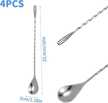 Набір із 4 барних ложок 25 см, нержавіюча сталь KITDAHOM
