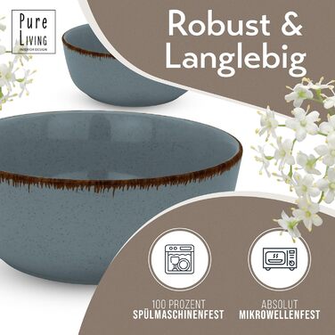 Набор посуды из керамогранита на 6 персон рустик 24 предм. - Набор посуды в деревенском стиле, можно мыть в посудомоечной машине - Набор мисок и тарелок - Посуда Pure Living (маленькие тарелки (6x), дымчато-синий)