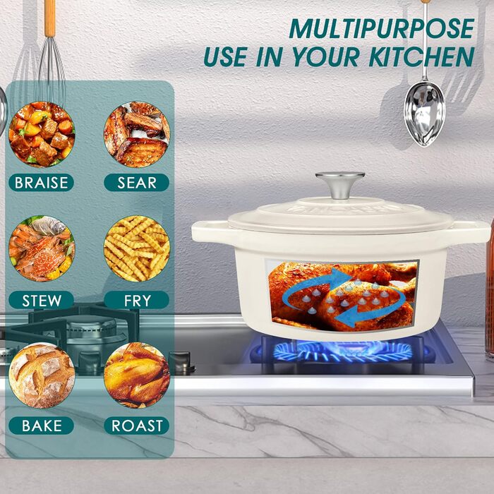 Чавунна жаровня з кришкою, емальоване покриття 5 л Ø 26 см vancasso