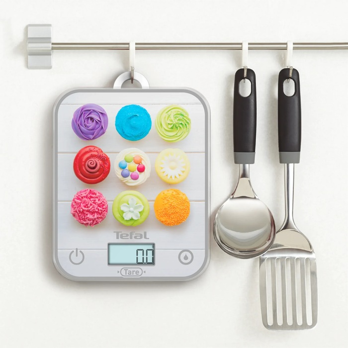 Tefal Ваги кухонні Optiss Cake Pops, 5кг, AAAx2 в комплекті, скло, різнокольорові