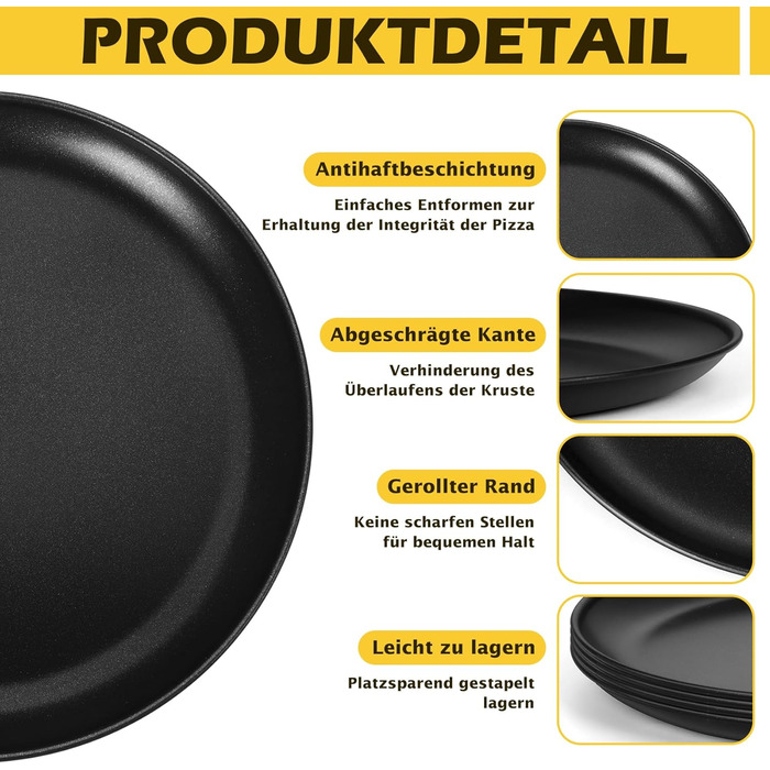 Набір із 4 дек для піци 26 см чорний Onader