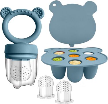 Дитина-фруктосос Силіконовий диспенсер для дитячого харчування та лоток для заморожування дитячого харчування, молочне морозиво, засіб для полегшення прорізування зубів, соска для самостійного годування (синій)