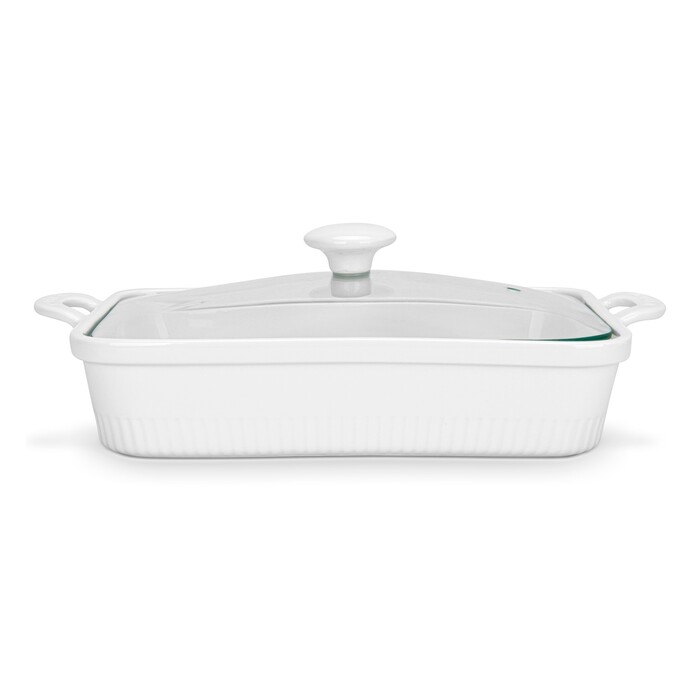 Прямокутна форма для запікання Fissman 27х19х6 см / 1,6 л зі скляною кришкою порцеляна (14156)