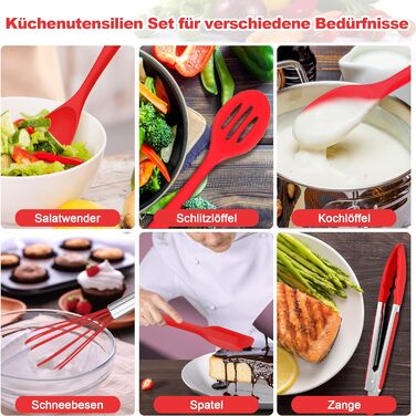 Набор кухонных гаджетов Herogo, набор силиконовой кухонной утвари из 22 предметов с держателем для посуды, термостойкие кухонные столовые приборы Кухонная утварь, здоровая и антипригарная, можно мыть в посудомоечной машине, (красный)