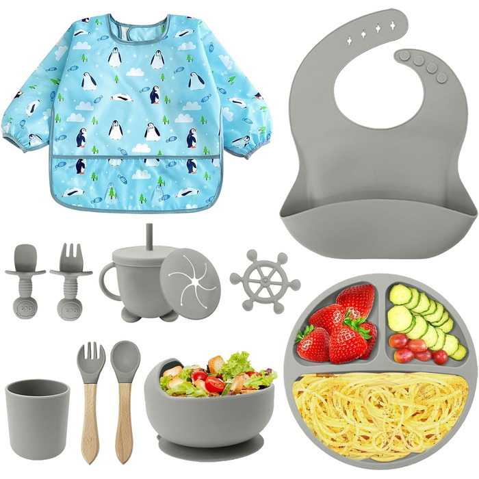 Набір дитячого столового посуду, 11 предметів, сірий NATNAV