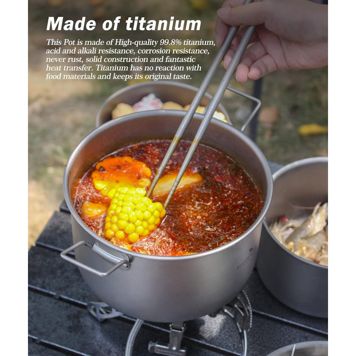 Титановий набір посуду для кемпінгу 1-2 осіб 2,4 л. iBasingo