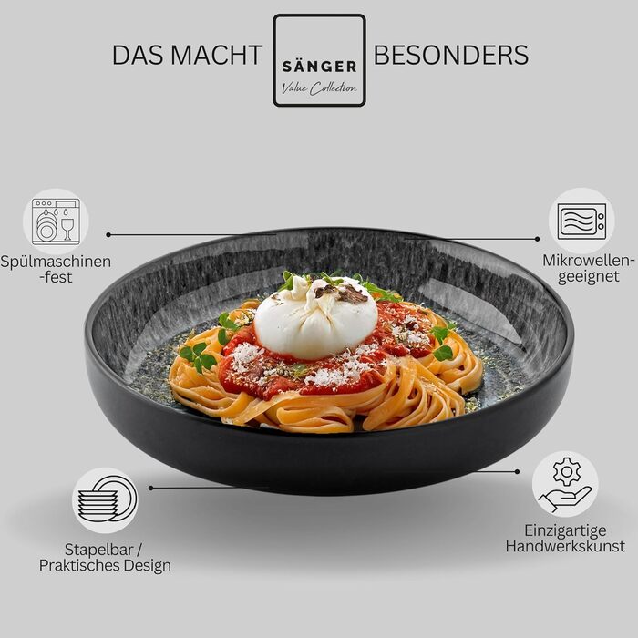 Набір із 6 тарілок для пасти темно-сірий Sänger