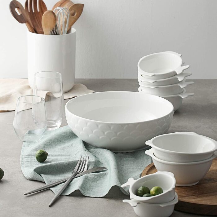 Большие сервировочные миски DOWAN 24,1 см, сервировочная миска для пасты с белым салатом, набор фарфоровых мисок для смешивания, прочные и штабелируемые, набор из 2 шт. , 2,5 QT