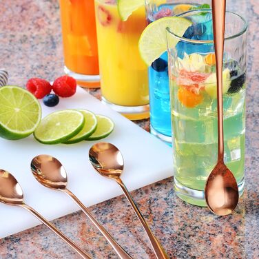 Набір ложок GRWE для лате макіато, золотий, 6 предметів, 22 см, довгі ложки, ложки для коктейлів, десертні ложки, ложки для морозива, ложки для кави з льодом, нержавіюча сталь, можна мити в посудомийній машині (рожеве золото)