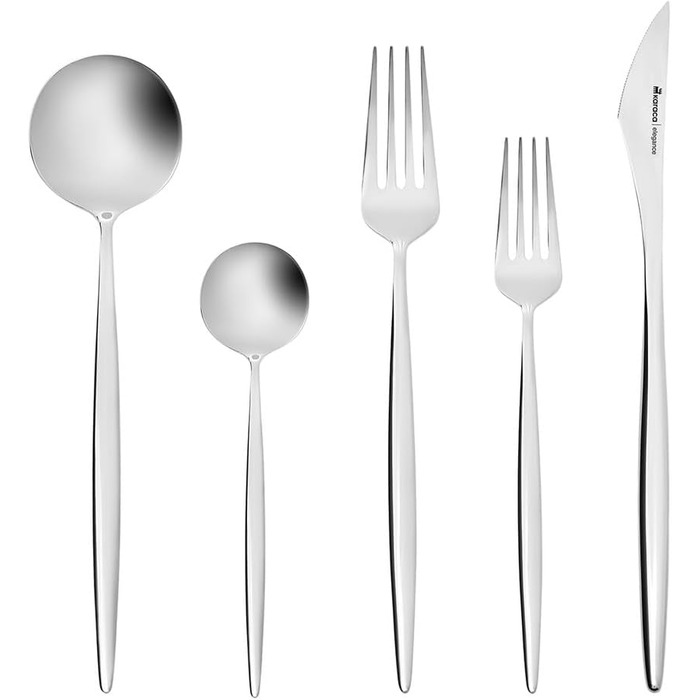 Новий набір столових приборів Karaca Porto Elegance з 60 предметів на 12 осіб, столові ложки, столові виделки, преміальна якість, здорові та гігієнічні, сучасний дизайн, тест набору столових приборів з нержавіючої сталі