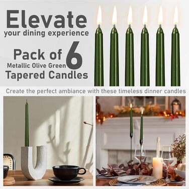 Набір з 6 конічних свічок 2,2 x 25 см, темно-оливковий DECO EXPRESS
