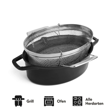 Жаровня чавунна з кришкою та кошиком для смаження Burnhard