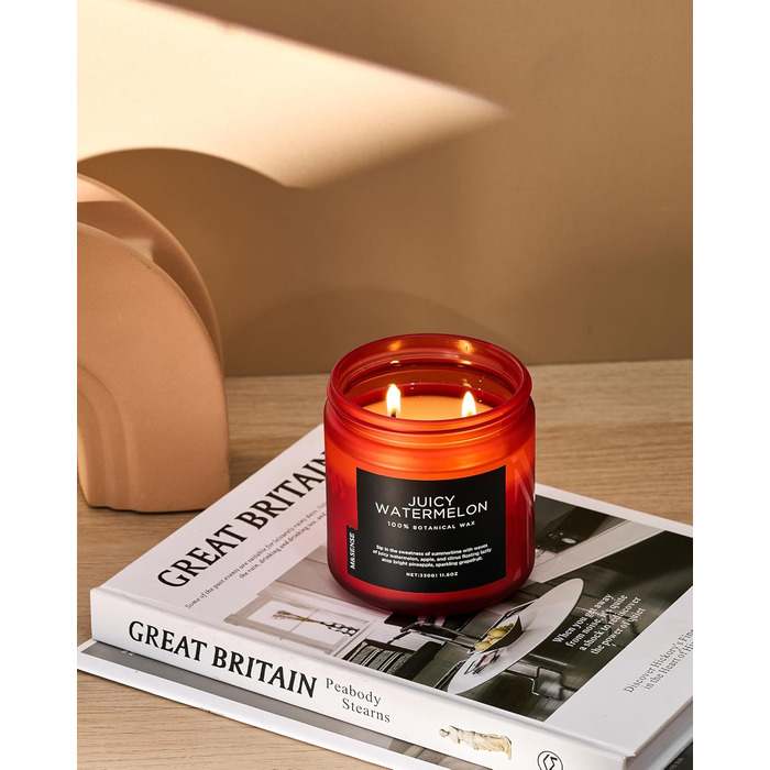 Ароматичні свічки M&SENSE Кава у скляній банці з 2 гнітами 330 г, час горіння 70 годин, свічка з натурального соєвого воску для спальні, кухні, декору дому, подарункова свічка для чоловіків та жінок, смажена кава (соковитий кавун)