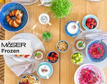 Набор из 9 замороженных мисок серии MSER из красивой керамики, 1 салатница, 4 миски для рамена и 4 миски для соуса, органические формы в винтажном виде, ручная глазурь, керамогранит, синий, 26