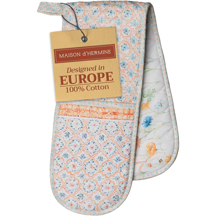 Рукавички для духовки Maison d&39 Hermine, Прихватки для каструль, 100 бавовна, термостійкі кухонні рукавички, рукавички для духовки (19 см x 33 см) та прихватки для каструль (20 см x 20 см) для приготування їжі, Морзін - Рукавички для духовки на День под
