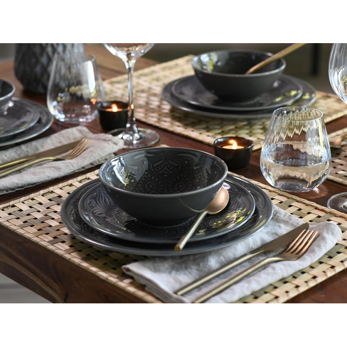 Серія Набір посуду Orient Mandala з 18 предметів, набір тарілок з порцеляни (набір тарілок 12 предметів, камінь), 21627