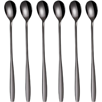 Набір ложок GRWE для лате макіато, золотистий, 6 предметів, 22 см, довгі ложки, ложки для коктейлів, десертні ложки, ложки для морозива, ложки для кави з льодом, нержавіюча сталь, можна мити в посудомийній машині (чорний)