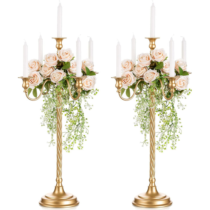 Золотий свічник-підсвічник для конічних свічок - вінтажний металевий свічник-підставка для свічок для весільного столу, прикраса вітальні, обіднього столу, журнального столика, бічного столика, різдвяного столика (2, золото-71 см), 88