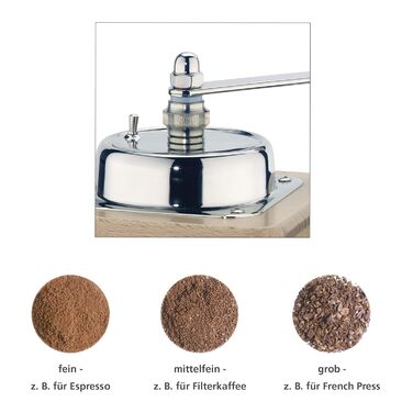 Кофемолка Zassenhaus SANTIAGO , Кофемолка из закаленной стали , Ручная кофемолка с ручным рукояткой , Обеспечивает точный и равномерный помол , Сохраняет ароматы кофе