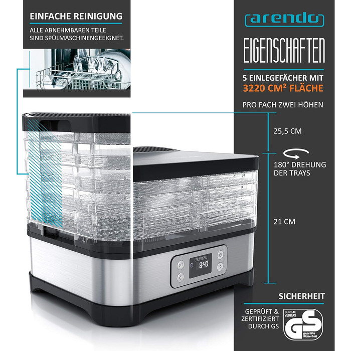 Дегидратор на 5 полок, 260 Вт Arendo