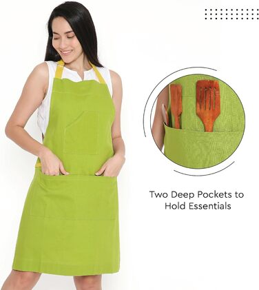 Регулируемый кухонный передник с карманами 68 x 85 см лаймово-зеленый Encasa XO