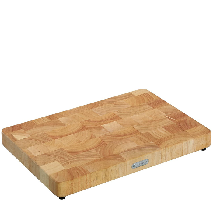 Обробний блок Zassenhaus з високоякісної торцевої деревини Каучуконосне дерево Яскравий 45304,5 см з нековзними ніжками Обробна дошка Endwood Дерев'яні цимбали Кухня з дерев'яних дощок Дошка для стейків, 051087