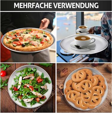 Из 4 шт., круглая форма для пиццы из нержавеющей стали, противень для пиццы для духовки, выпечки, сервировки, жарки, нетоксичный и полезный, прочный и безопасный для машины (серебристый металл) (26 см)