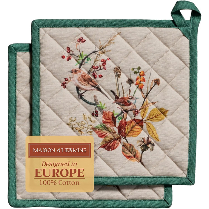 Рукавички для духовки Maison d&39 Hermine, підставки для каструль, 100 бавовна, термостійкі кухонні рукавички, рукавички для духовки (19 см x 33 см) та підставки для каструль (20 см x 20 см) для приготування їжі, Morzine - Рукавички для духовки на День по