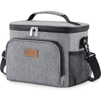 Ізольована сумка-холодильник Lifewit, багаторазова сумка для обіду, портативний кулер, м'яка сумка для перенесення, герметична, з регульованим плечовим ременем для дорослих для роботи/пікніка, сірий 9 л сірий M
