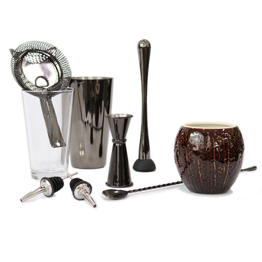 Набір бармена, 8 предметів, чорний метал, GenWare + ПОДАРУНОК келих TIKI