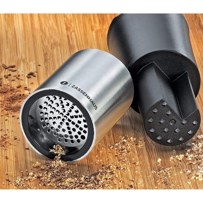Дует млина для мускатного горіха та спецій, нержавіюча сталь і пластик, чорно-сріблястий, млин для перцю, розміри 5 см x 5 см x 11 см, млин для чилі, млин для мускатного горіха