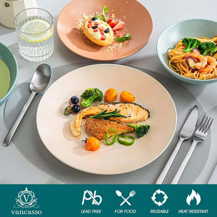 Столовий сервіз з керамограніту, ванкассо 32 шт. Карстовий комбінований сервіз з фаянсу, набір посуду у вінтажному вигляді на 4-12 осіб (Сабіна-м, посуд на 4 особи)