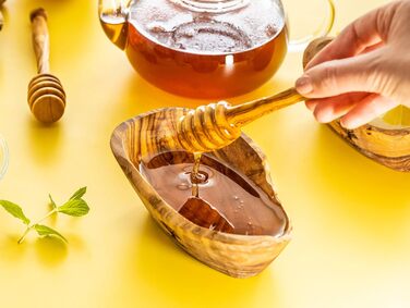 Високоякісні ложки для меду SOLTAKO в наборі з 2 шт. виготовлені з ексклюзивного оливкового дерева - Підйомник меду для унікальної медової насолоди - Дозатор медової ложки для сиропу ручної роботи - довжиною 15 см