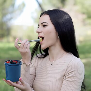 Набір з 2 стаканчиків для пластівців 870 мл з ложкою, синій/зелений Bugucat