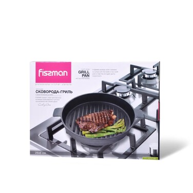 Круглая сковорода-гриль Fissman 26x5 см с боковыми ручками (4072)