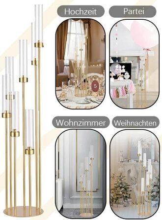 Ручний свічник для весільного столу, свічка заввишки 100 см з акриловим абажуром для прикраси дому на день народження, Хелловін, Різдво, підходить для світлодіодних конічних свічок 100 см, п&39ять головок (золотий, 123 см сім головок), 5-