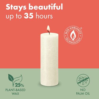 Свічки Bolsius Rustic Pillar - Оливково-зелені - Набір з 4 шт. - Декоративні побутові свічки - Час горіння 60 годин - Без запаху - Натуральний рослинний віск - Без пальмової олії - Оливково-зелені (8 x 7 см, колір слонової кістки)