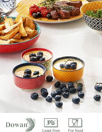 Порцелянові миски DOWAN, набір десертних мисок 176 мл з 6 шт. з кришкою - штабельована миска для соусу, закусок, десерту, тапас, крем-брюле Різнокольорові, придатні для миски в посудомийній машині та мікрохвильовій печі