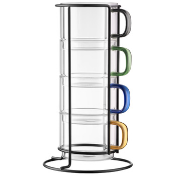 Набір чашок з підставкою Ardesto 350мл, 4шт, боросилікатне скло, прозорий