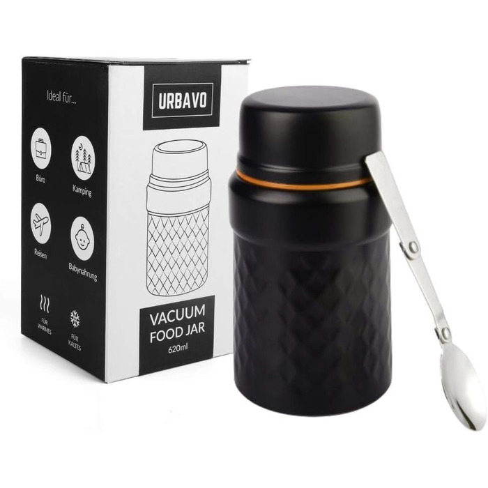 Мл термоконтейнер для їжі, ізольований харчовий контейнер з нержавіючої сталі, без бісфенолу А, герметичний з ложкою, ідеально підходить для супів, закусок і в дорозі (500 мл білий/чорний) (500 мл помаранчевий/чорний), 2i 500