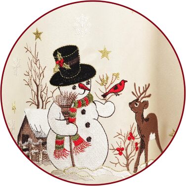Різдвяна скатертина/доріжка HanaQi зі сніговиком та оленями, зимовий пейзаж з ажурною вишивкою, поліестер, колір екрю/крем - розмір на вибір (приблизно 38 x 108 см, овальна) (160 x 28 см (овальна))