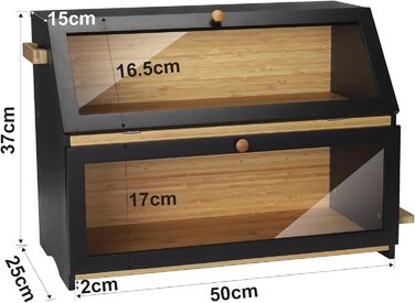 Хлібниця Leader Accessories з бамбука, 2-ярусна, для безпечного зберігання хліба, легкий догляд, 39x25x32 см, чорна (39x25x32 см/15,3&39x9,8&39x12,6&39) (чорна (50x25x37 см/19,7&39x9,8&39x14,5&39))
