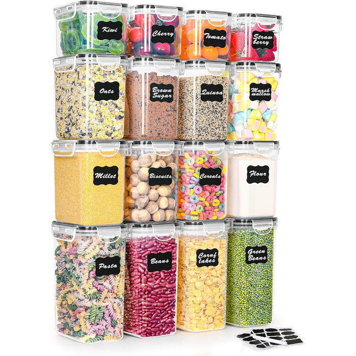 Контейнери для зберігання з кришками, набір 16 предметів, прозорі L LONGANCHANG