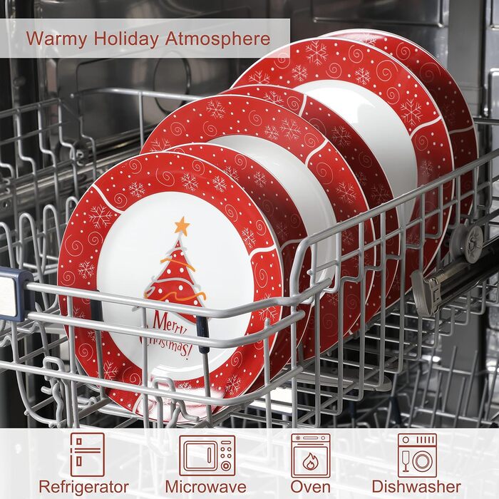 Серія 30-предметний порцеляновий різдвяний набір посуду на 6 осіб, різдвяний кавовий сервіз на 6 обідніх тарілок, 6 десертних тарілок, 6 супових тарілок, 6 кавових чашок та 6 блюдець (Christmastree-1, обідній сервіз на 18 предметів)