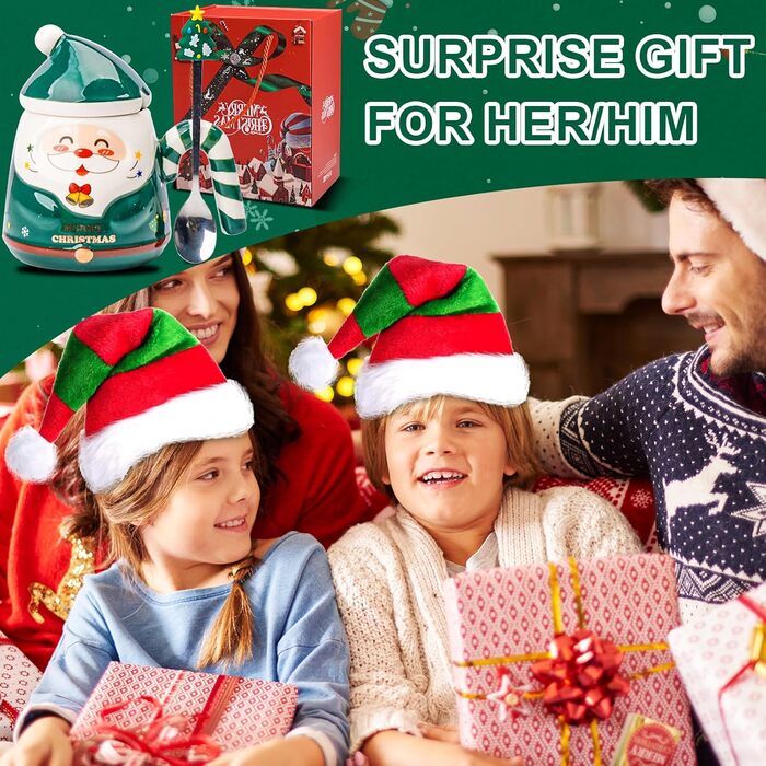 Різдвяна кружка, з ручками у формі цукерок та ложкою у формі ялинки 400 мл. ZONSUSE