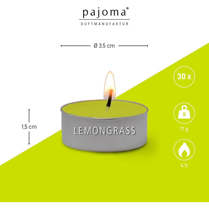 Ароматичні чайні свічки Pajoma 90, 3x30 шт. , ароматичні свічки, багато ароматів на вибір, висота 1,5 см, Ø 3,5 см (лемонграс, 30)